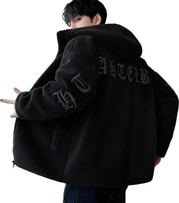 United Doors Men's Embroidered Boa Blouson Jacket, Warm and Cold-Wearing, Hooded, Stylish Winter Wear, Black, 5A-D08-BKM
