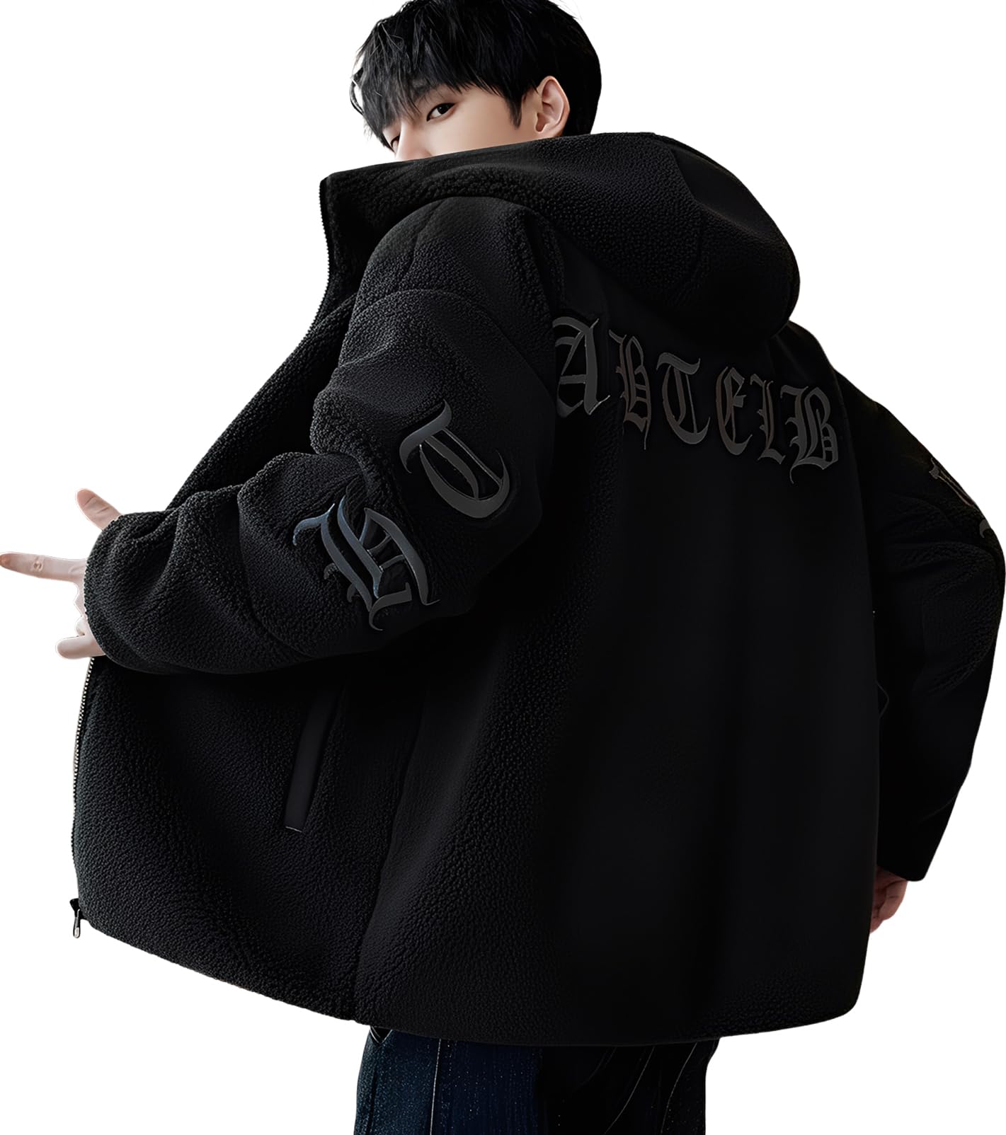 

United Doors Men s Embroidered Boa Blouson Jacket, Warm and Cold-Wearing, Hooded, Stylish Winter Wear, Black, 5A-D08-BKM