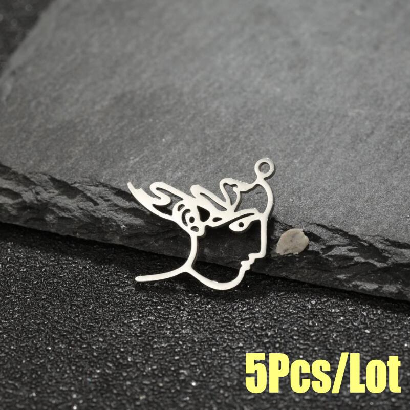 Abstract Human Face Pendant Necklace - Stainless Steel Cartoon Girl Design