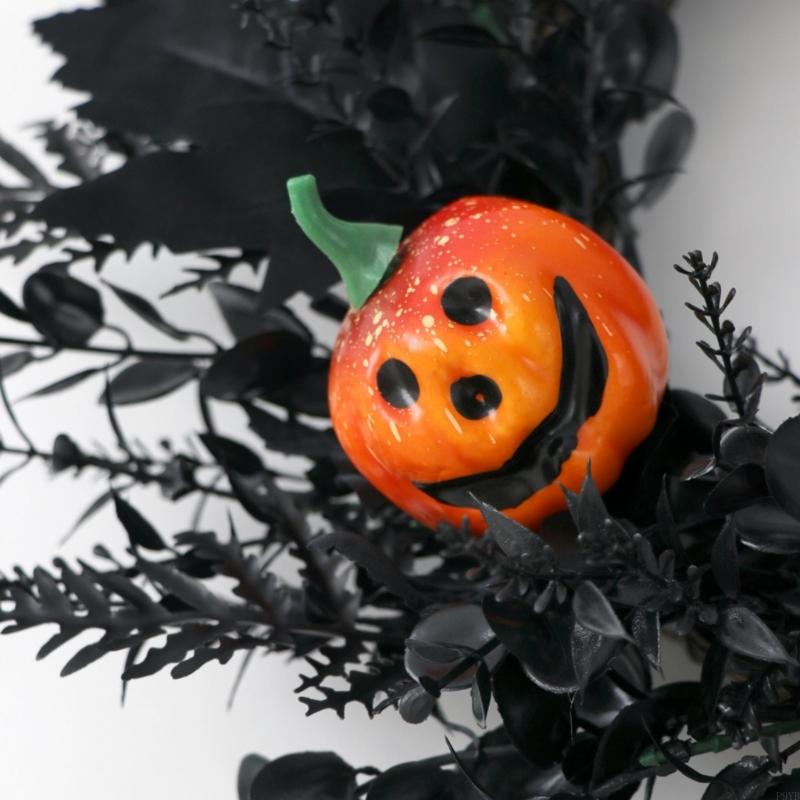 Seasonal Halloween Wreath, 15.7 Inch Black Wall Hanging for Entryway Party Welcome, Porch Use, Window Welcome, and Guest D