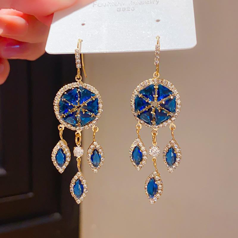 Retro Silver Needle Zircon Glass Water Drop Earrings Court Temperament Stud Earrings Personality Trend Versatile Earrings Women