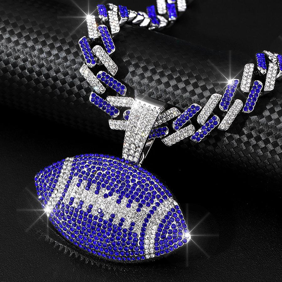 Colored Diamond Rugby Alloy Pendant Design Sense Colored Diamond Ball Hip Hop Cuban Necklace