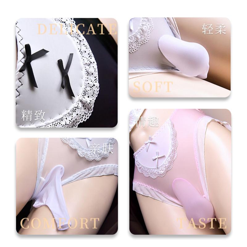 Japanese Maid Cosplay Panties Men Sweet Lolita Brief Sexy Bullet Separation Underwear Bow Lolita Lingerie Penis Sheath Underpant