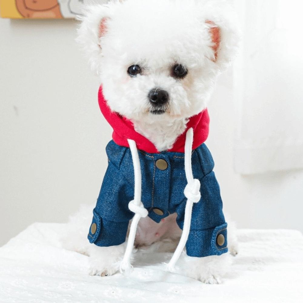 Comfortable Dog Jean Jacket Windproof Dog Coats Fashion Pet Denim Hoodie Daily Wear