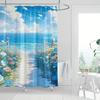 Calm Blue Ocean Digital Print Shower Curtain, Vibrant Underwater Scene, Wooden Pier & Flowers, Polyester,Modern Bathroom Decor