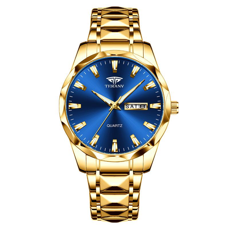 Men's Luminous Double Calendar Quartz Watch with Steel Strap – Hot-Selling