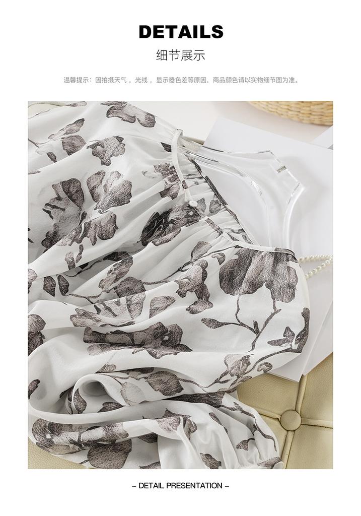 100% mulberry silk printed shirt for women's 2026 spring fashion versatile round neck silk top