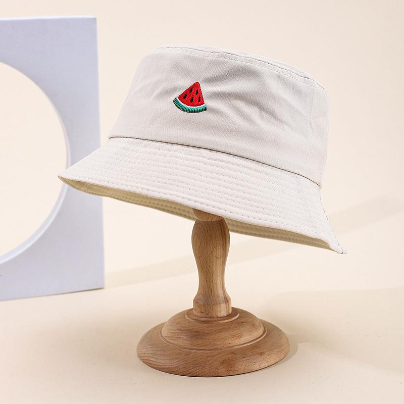 New embroidered fruit bucket hat female export double-sided can wear sunshade basin hat spot