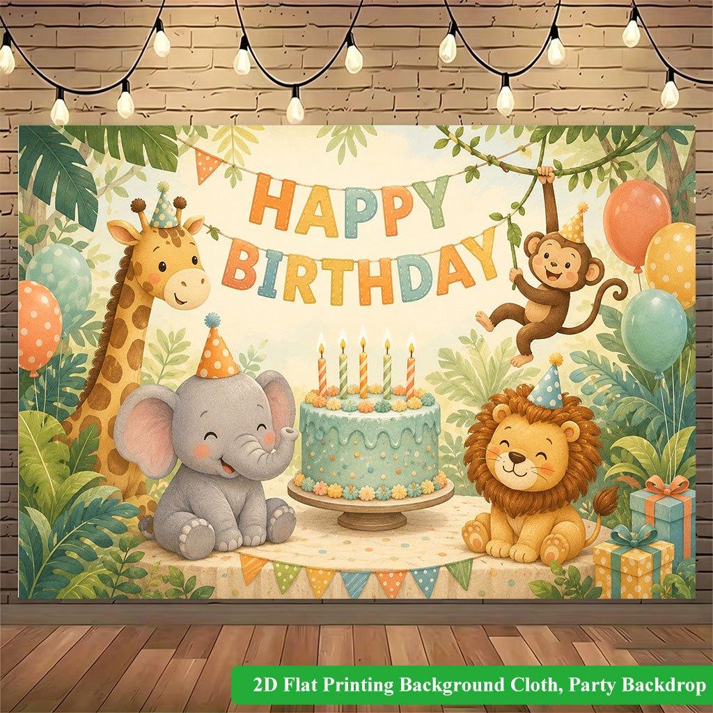 2D Flat Backdrop1pc Animals Birthday Party Cute Backdrop Banner Polyester Wall Decor For Living Room Bedroom Office Outdoor Decor Party