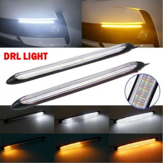 Гибкие светодиодные дневные ходовые огни ДХО Вождение Поворот Противотуманная сигнальная лампа Белый&Янтарный