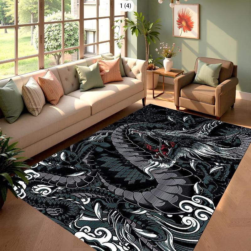 

Black Dragon Carpet with Brown and Clouds Pattern Oriental Mythology Area Rug for Living Room Home Decor Non Slip Floor Mat 40x60cm