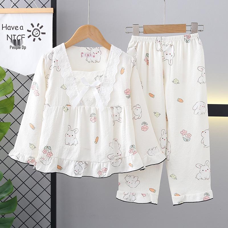 Cross-Border Girls' Cotton Cartoon Pajama Set - Long Sleeve Princess Homewear for Spring and Autumn.