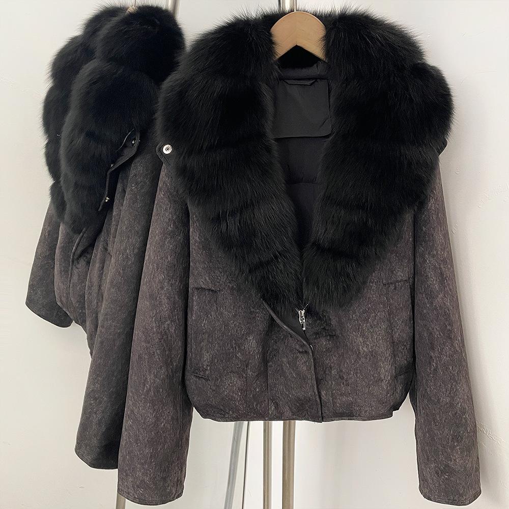 Autumn and winter natural real removable fox fur collar jacket new daily versatile commuter style duck down jacket women