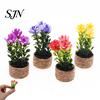 Mini Fake Flowers for Desk Artificial Plants with Vase, Small In Handwoven Seagrass Baskets, Realistic Faux Floral Arrangement Shelf Tables