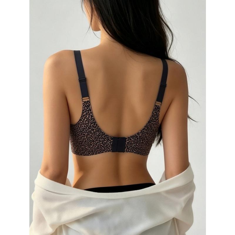 Womens Leopard Print Seamless Push Up No Wire Bra For Plus Size
