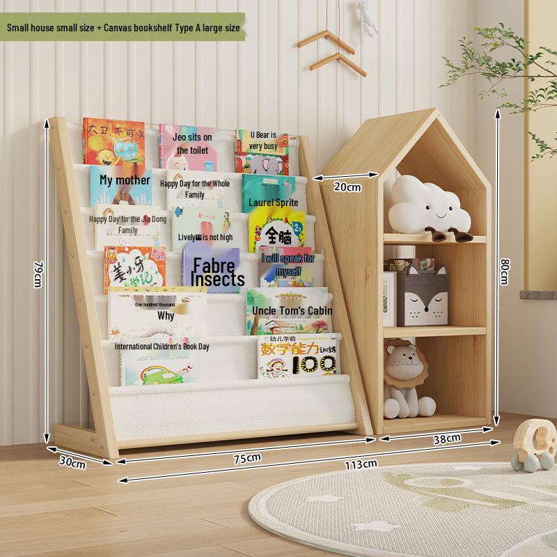 Mehrschichtiges Kinder-Bücherregal aus Massivholz mit abnehmbarem Stoff, Standregal für Kindergarten und Baby-Bücher