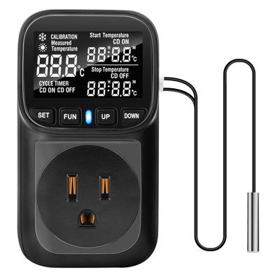 DiyStudio 1800W Thermostat with 7 Setting Temperature Control Socket for Tropical and Heating and Cooling Temperature Compensation To Black Modes,