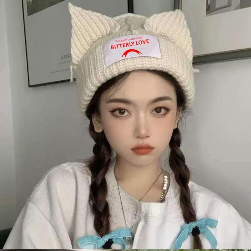 Nischdesign personlighet söta kattöron par stickad ullmössa söta varma höst- och vintermössor för män och kvinnor