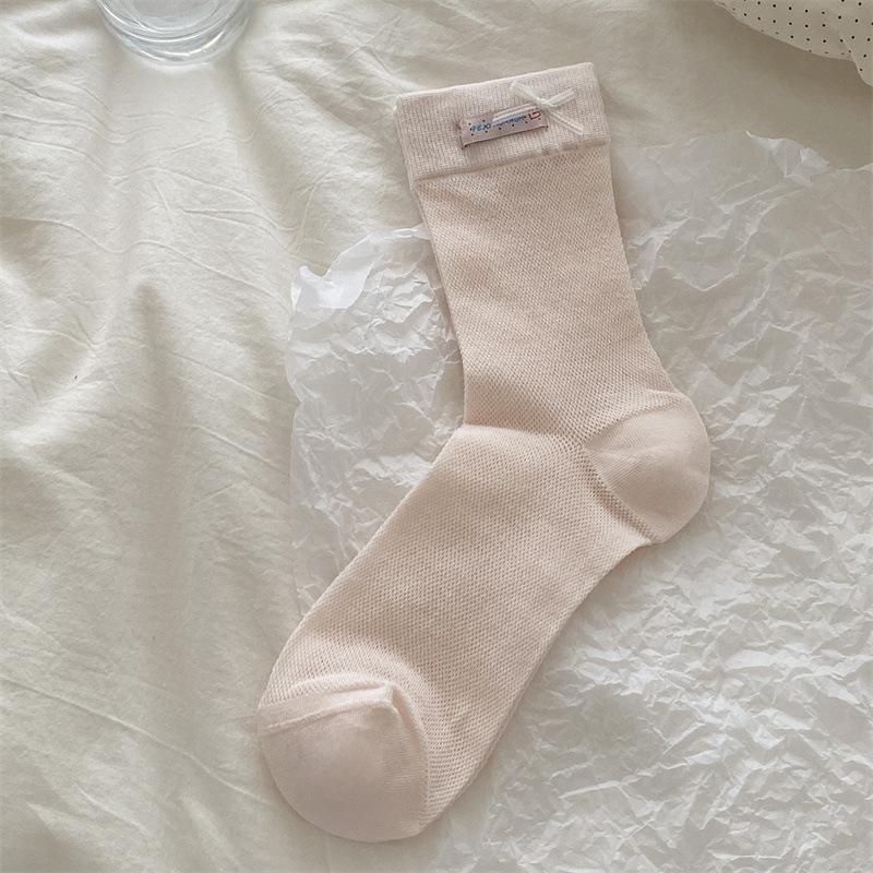 

Летние тонкие носки для женщин, кружево в форме сердца, бант, сетка, ажурные хлопковые носки до середины икры, носки с махрой 1 pair