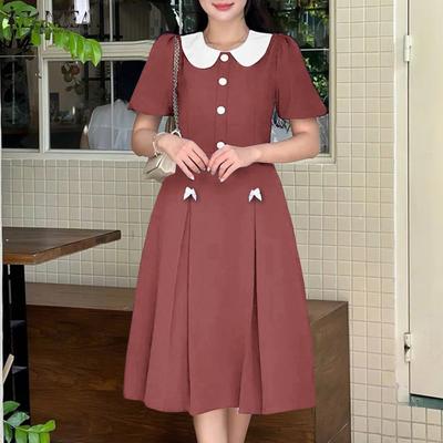 Rochie Casual de Vară cu Mânecă Scurtă și Guler Păpușă pentru Femei