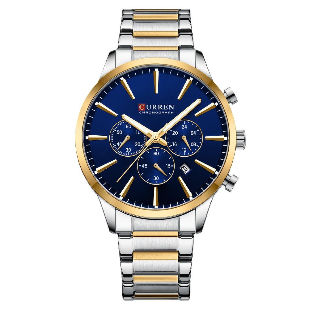 Curren 8435 Men's Multifunction Quartz Watch with Steel Strap and Six-Hand Calendar