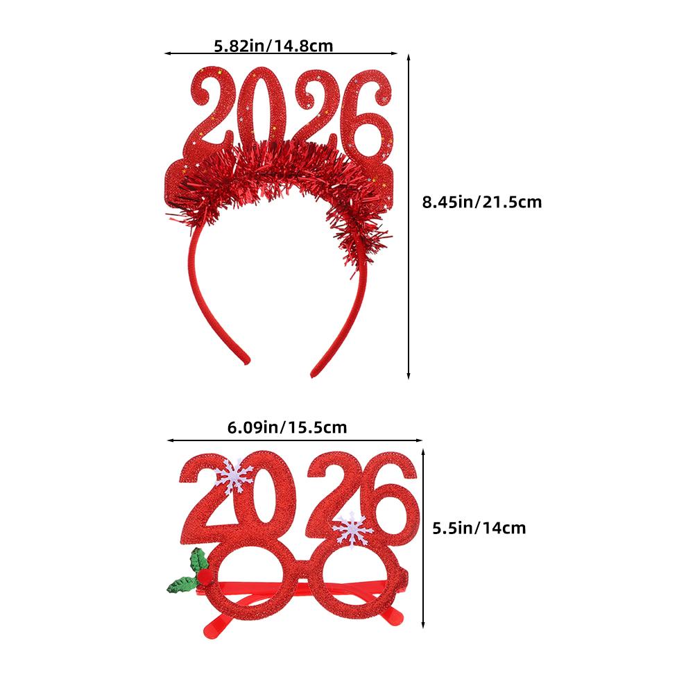 4pcs Holiday Decorative Headbands 2026 Glitter Number Hair Hoops New Year Eve Party Christmas Celebration Accessories Photo