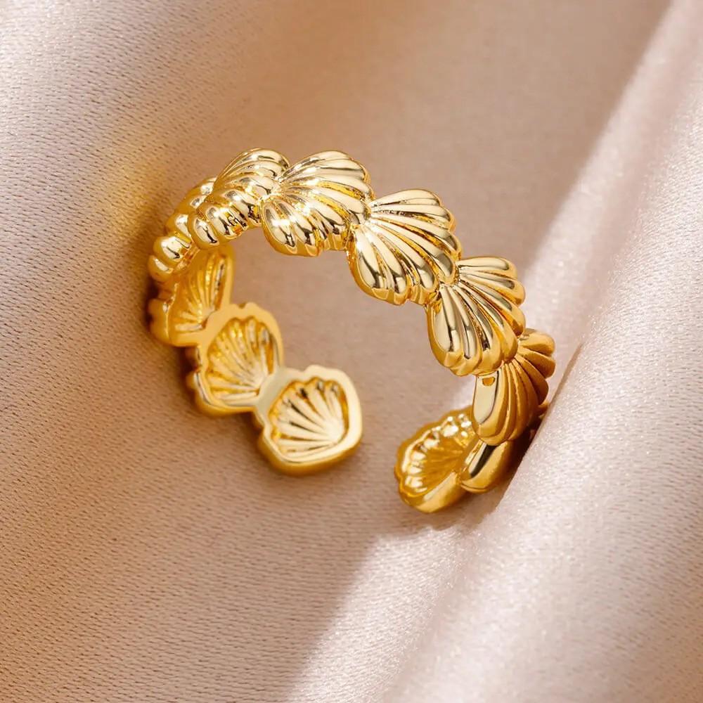 European and American Alloy Geometric Shell Letter Ring Opening Adjustable Jewelry Women