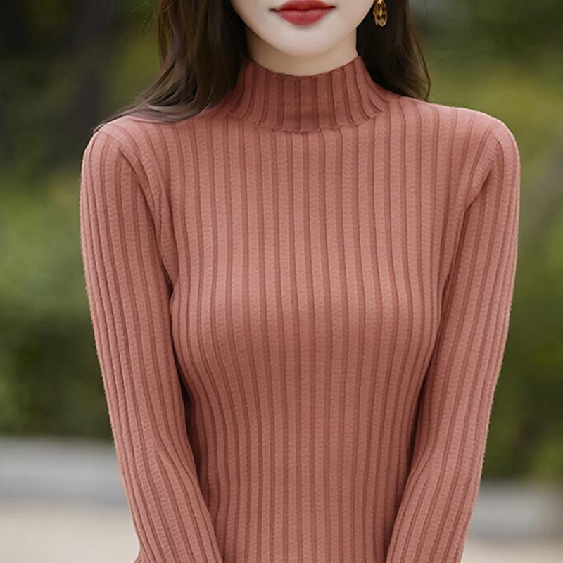 Pure Cotton Half Turtleneck Pit Sweater for Women In Autumn and Winter New Base Shirt Long-sleeved Sweater