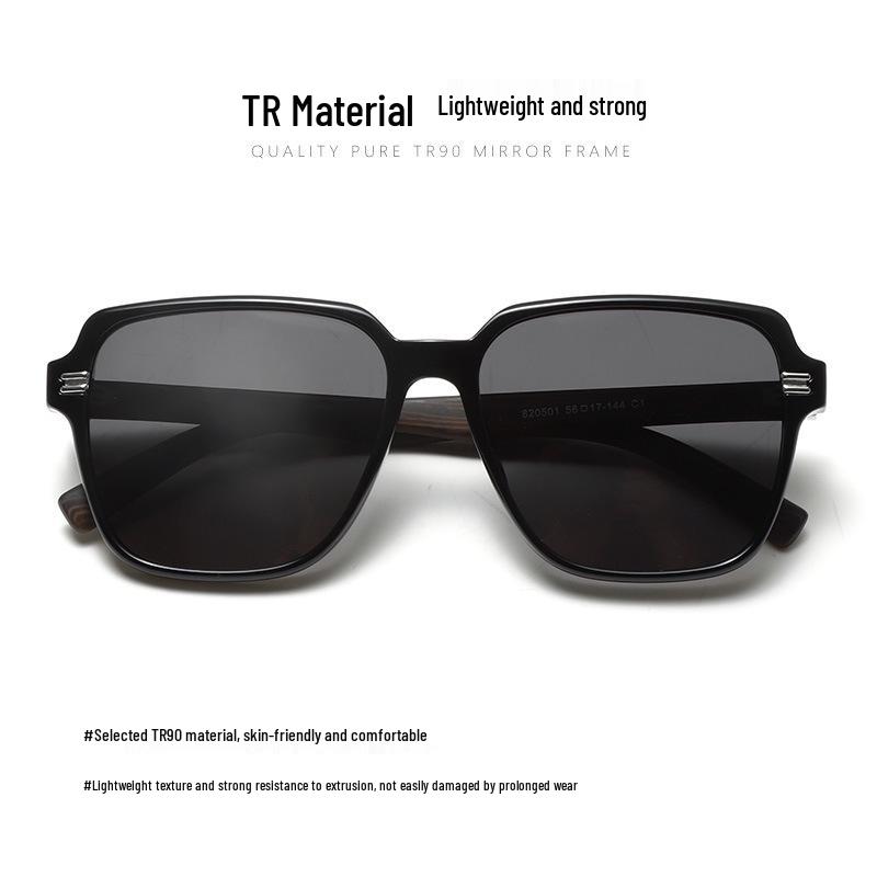 Men's Polarized Driving Sunglasses with TR Frame & Wood Grain Arms, Ideal for Larger Faces