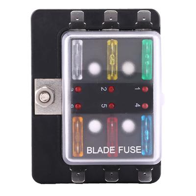 Fuse Box Holder, 6 Way Circuit Fuse Box Block Holder with LED Warning