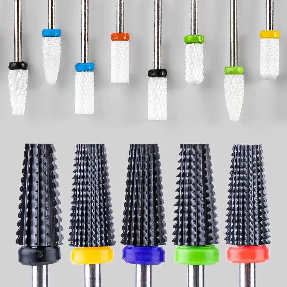 Black 5 In 1 Ceramic Nail Drill Bit For Electric Drill Machine 3/32" Shank Milling Cutter Fast Remove Acrylic Or Hard Gel