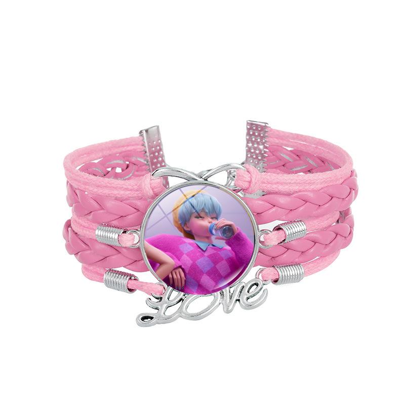 1Pc Demon Hunters KPOP Cartoon Time Gem Bracelet, Leather Braided Blue Multi Layer
