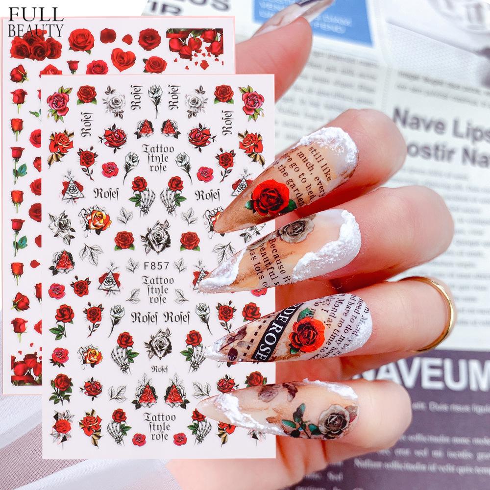 Nail Art Stickers Ins Spring Rose Flowers Valentine's Day Adhesive Nails 3D Decals