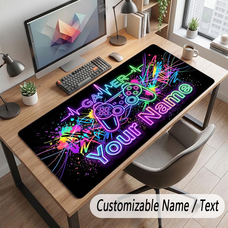 Neon Colorful Theme Customized Mouse Pad Personalized Print Name Text Desk Mat For Home Office Table Decor