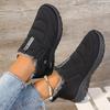 Damen Einfarbige Plüschgefütterte Stiefeletten, Schlupf-Sohle Rutschfeste Schneestiefel, Bequeme und Warme Winter Flache Kurze Stiefel