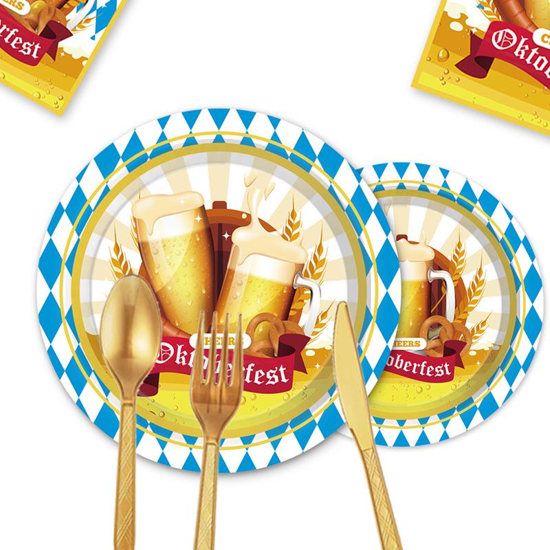 Germany Munich Oktoberfest Party Set Disposable Paper Plates Paper Cups Tissue Tablecloths Festival Supplies