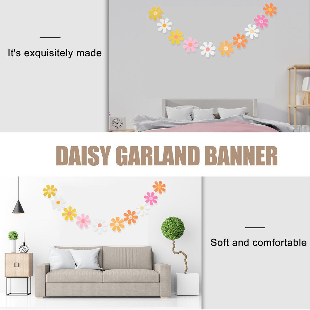 5Pcs Flower Garland Banner Birthday Party Decor Hanging Bunting Paper Daisy Decorative Flag for Window Doorway Decoration