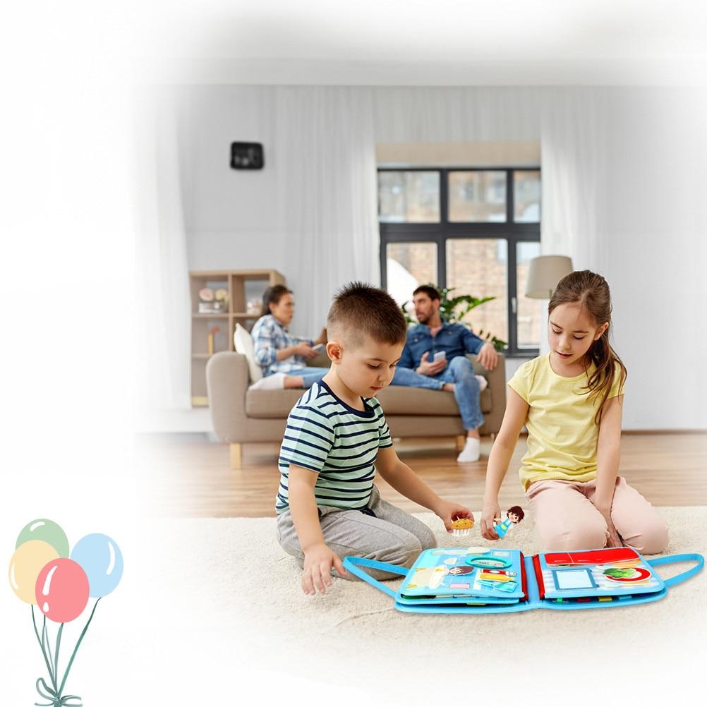 Montessori Busy Board Interaktives Sensorikspielzeug Faltbar Tragbar Aktivitätenbuch Blau Pädagogisches Reise Spielzeug zur Entwicklung der Feinmotorik
