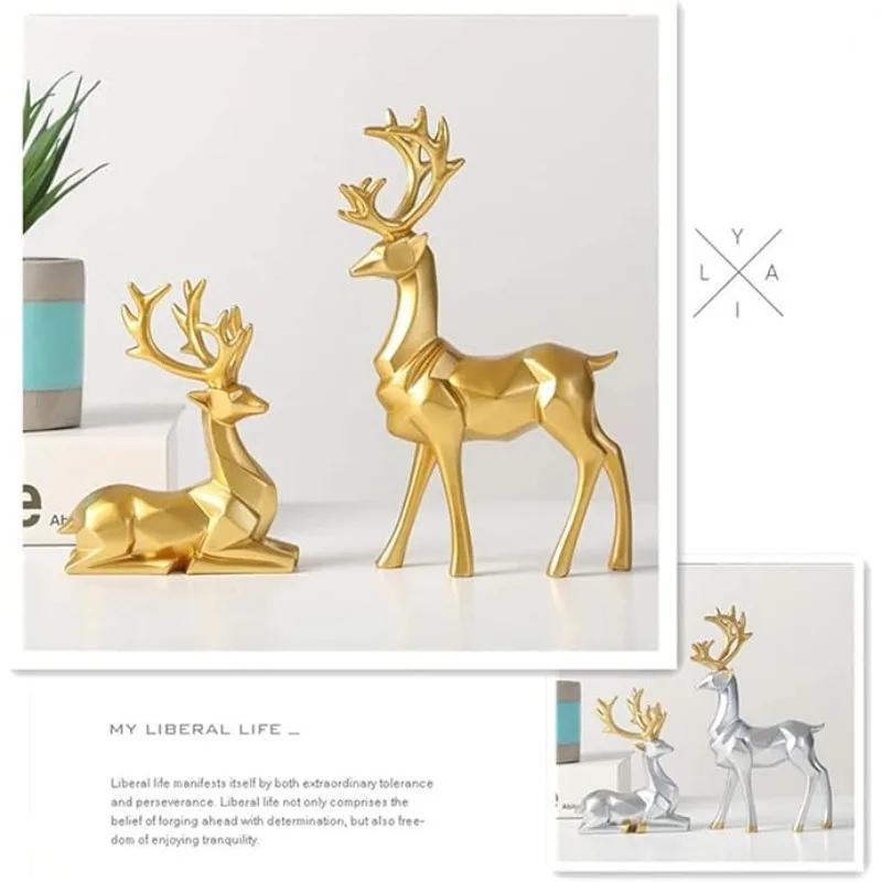 Reindeer Sculpture Resin Christmas Reindeer Elk Xmas Home Decor Statues for Living Room Bedroom Office Desktop Cabinets