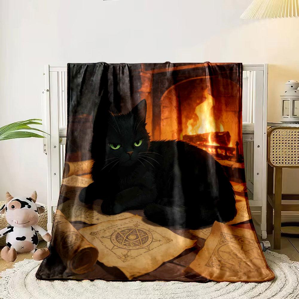 6 Styles Black Cat Flowers Print Blanket Home Travel Camping for Adults and Kids Luxury Gifts Picnic Blanket Multiple Sizes
