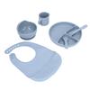 Baby Feeding Set Silicone Suction Divided Plate and Bowl with Spoon Fork Cup Adjustable Bib Set