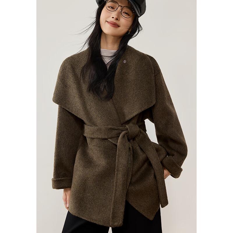 VICTORIA&VERA Women's Double-Faced Wool Blend Convertible Collar Coat