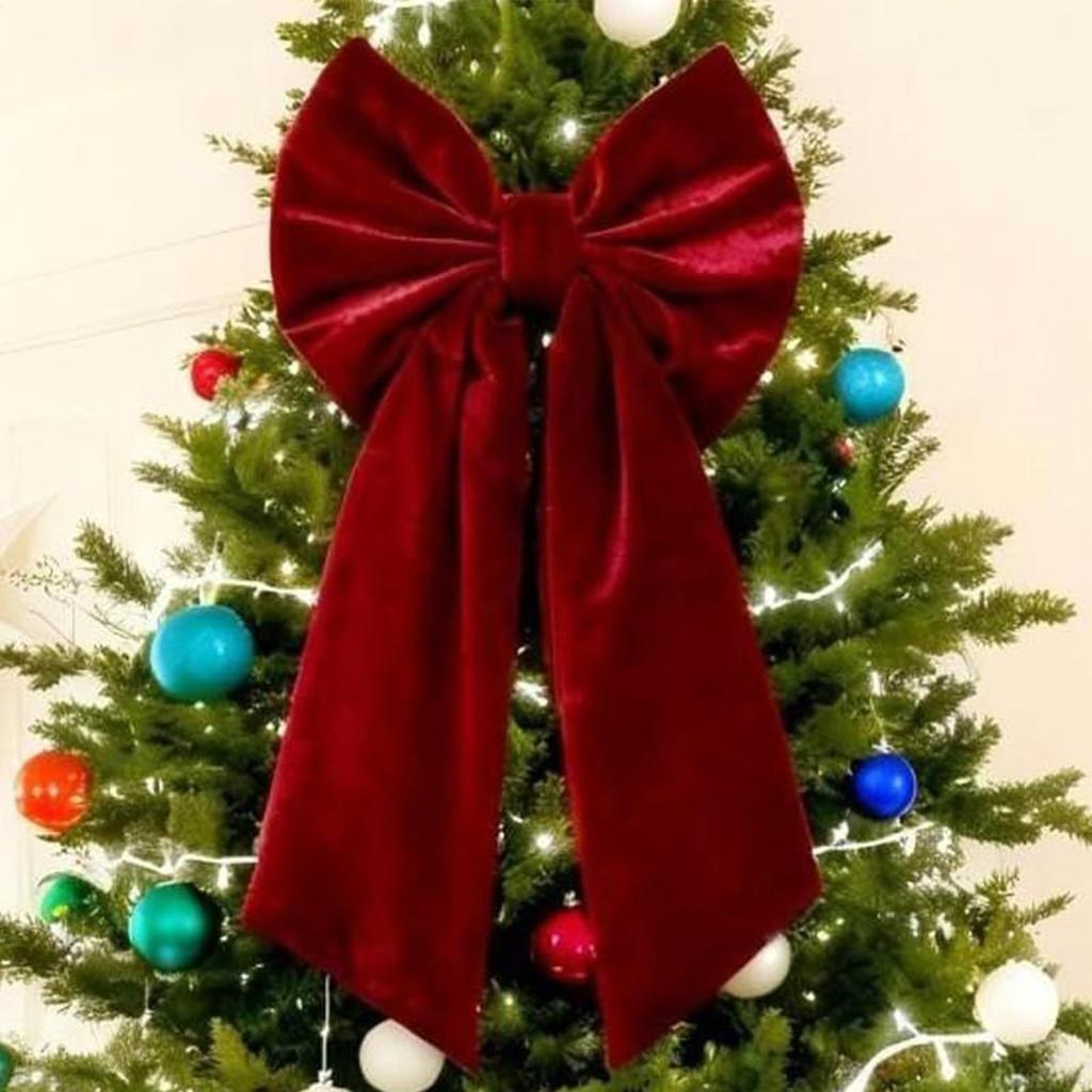 Red Large Velvet Christmas Bows Large Christmas Tree Top Bow Outdoor Decorations Wedding Hanging Pendant New Year Ornament