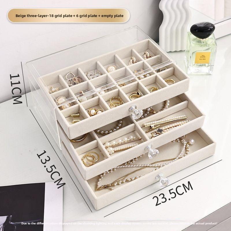 3/5Layer Flannel Jewelry Box Earring Necklace Ring Boxes Jewelry Dustproof Tabletop Organizers Multifunctional Storage Box Gifts