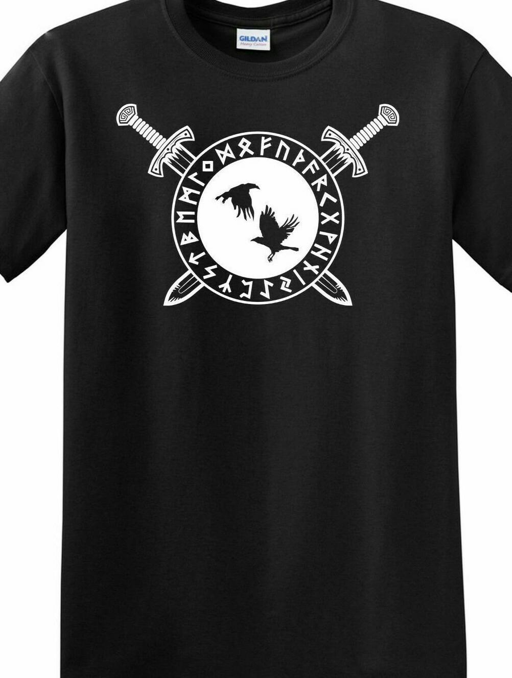 Viking Odins Ravens Runes T Shirt Mens Womens Tees Top Tee Huginn Muninn FREE KEY CHAIN M
