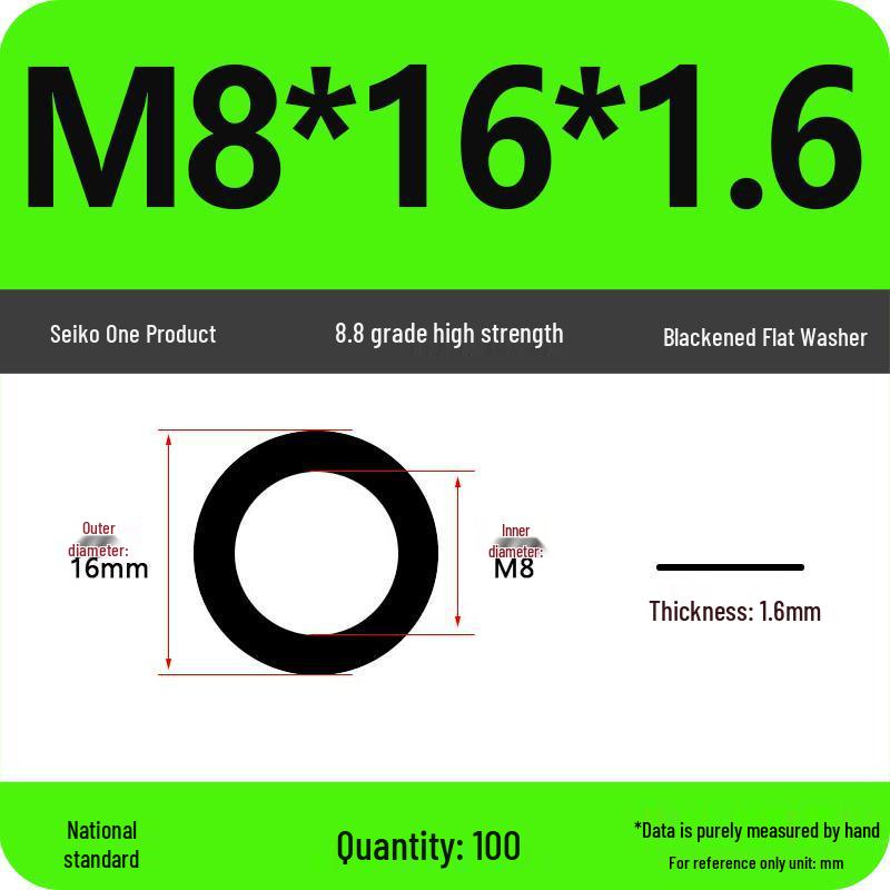 High-Grade Black Flat Metal Washer Gasket (Sizes: M3-M12, 8.8/12.9 Grade)
