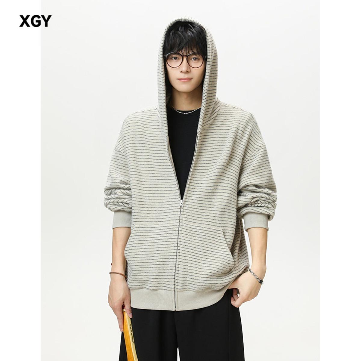 

2026 Unisex Retro Striped Zip-Up Hoodie - Loose, Casual Jacket L бежевий