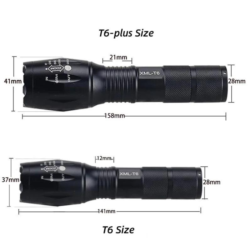 T6 Led Flashlight Ultra Bright Torch 5 Switch Modes Zoomable Focusing Bike Light 18650 Battery/AAA for Camping