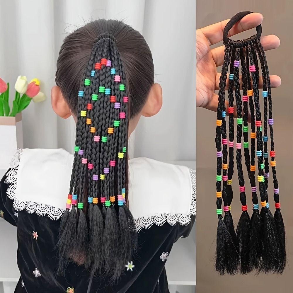Cute Kids Braided Hair Rope Natural Girls Ponytail Headbands Children Wig Braids  Daily Use