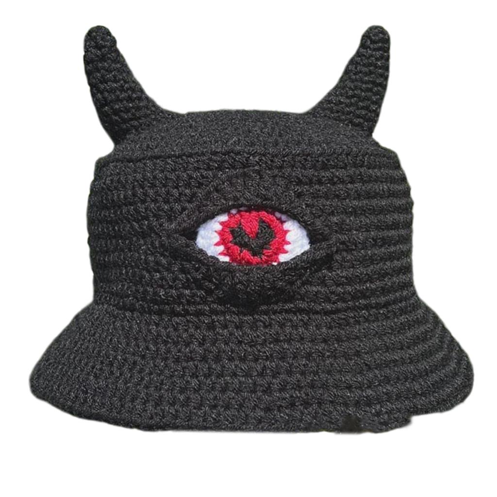Knitted Cap Winter Warm Unisex Knitting Hat Devil Horns Single Eye Decorative Knit Hat for Adults Teens Gift